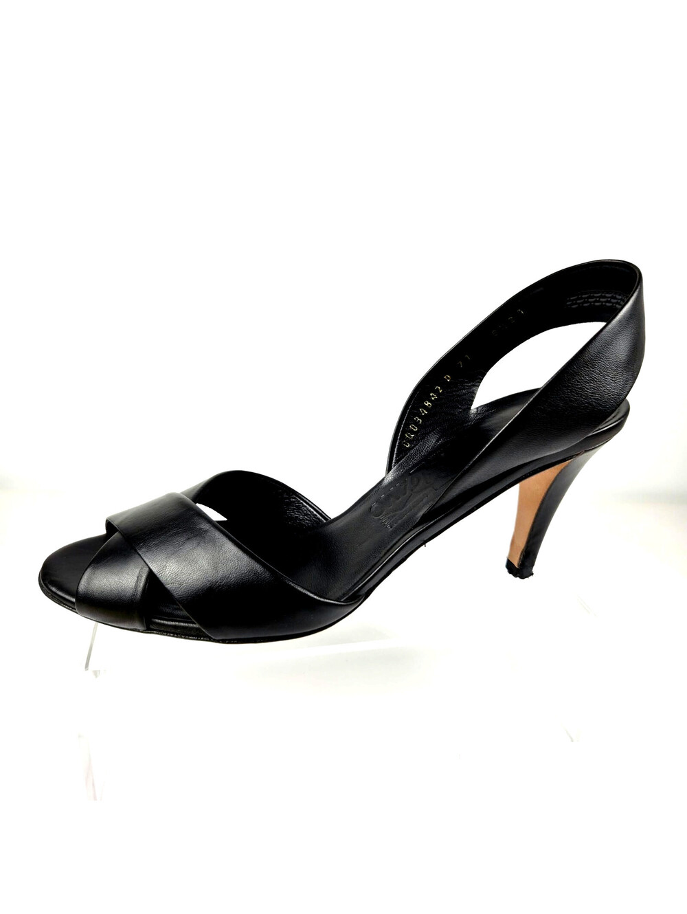Salvatore Ferragamo Spagna 2 Black Leather Sandals 8.5 AA Italy Vintage